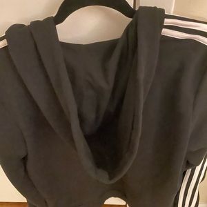 Adidas black hoodie with white stripes
